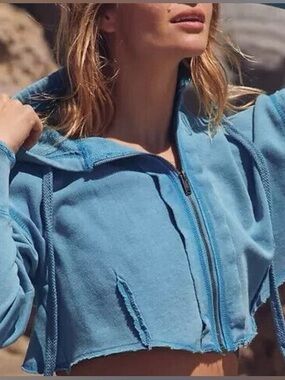 FP Movement by Free People Sky Blue Cropped Sweat Jacket